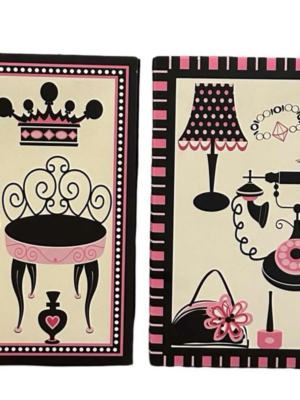 Set of 2 Pink & Black French Boudoir Canvas Wall Art Decor 8x8